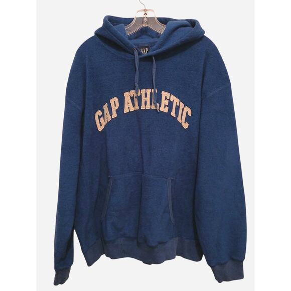Vintage Gap Athletic Hoodie Mens Large Blue Terry Fleece Pullover Felt Letters - Picture 1 of 16